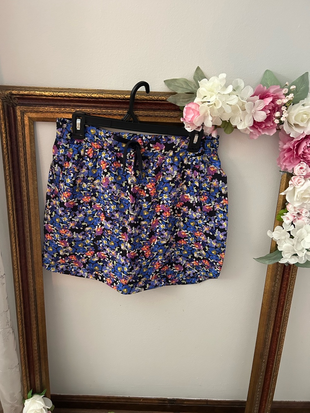 RBX Blue Floral Drawstring Skirt with attached shorts